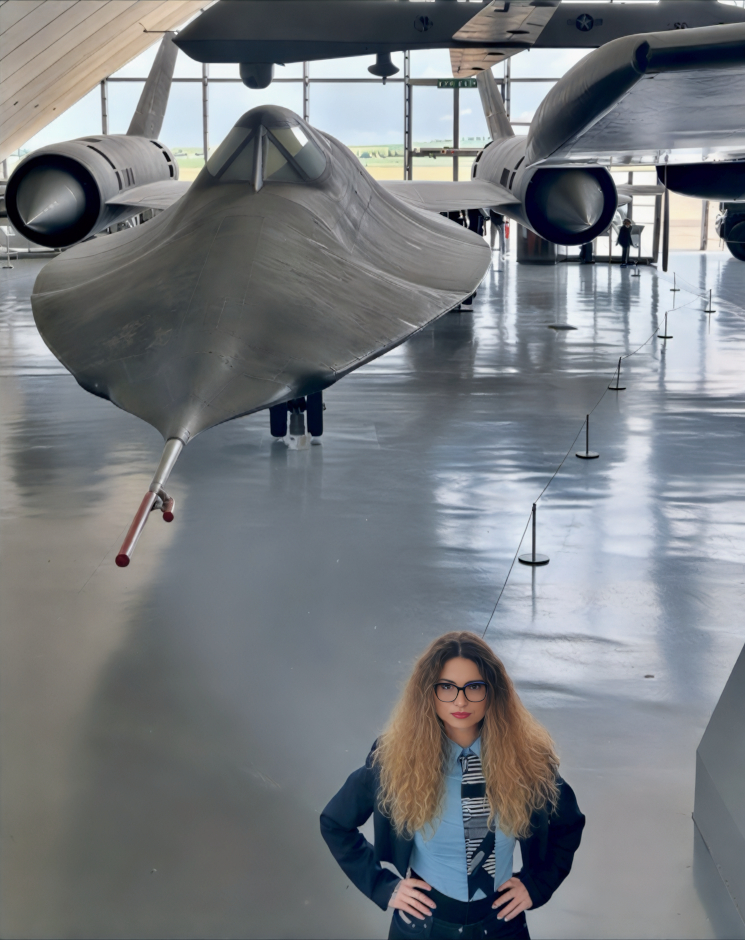 Anna with SR-71 Blackbird at aviation museum
